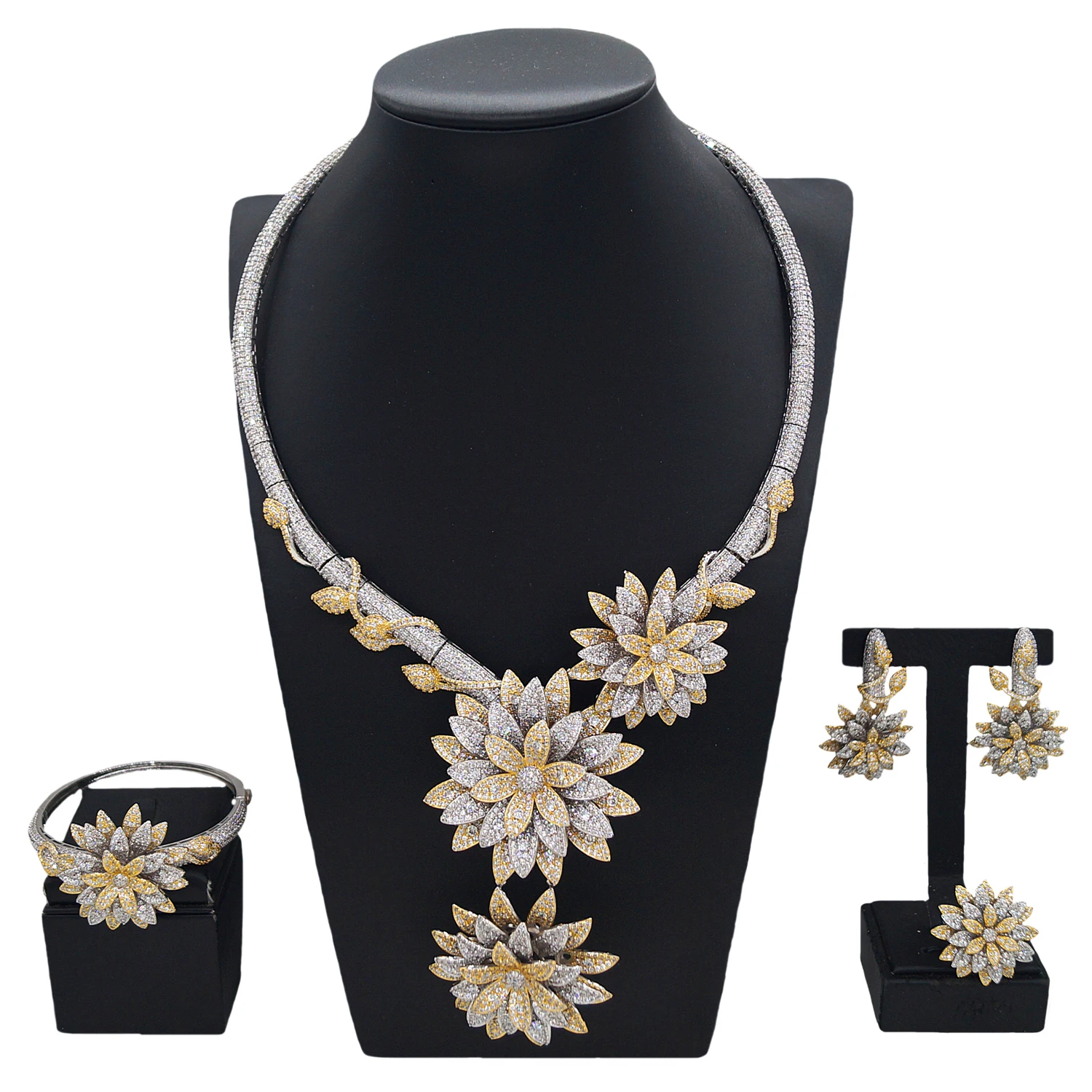 Yulaili Modern Fashion Fashion Jewelry Set Boutique Craft Multi-Flower Modeling Sweet romantic ladies dating accessories Party g