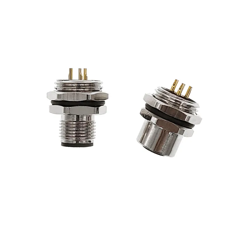 M1216 Sensor Connector Panel Back Mount Threaded Coupling 3/4/5/8 Pin Options 16mm Mounting Hole M12 Flange Socket Male & Female
