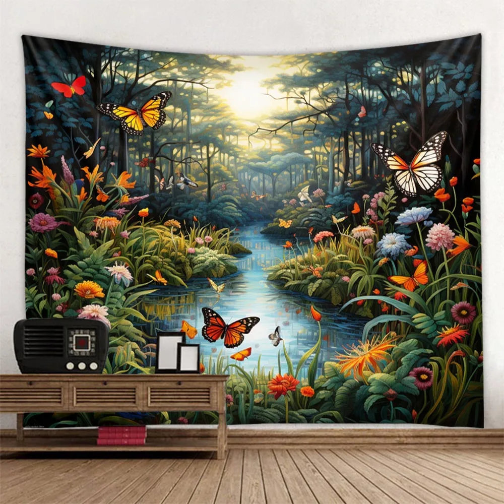 

Flower Flower Butterfly Tapestry Multi Size Home Wall Hanging Soft Fabric Festival Decoration Aesthetic Background Cloth