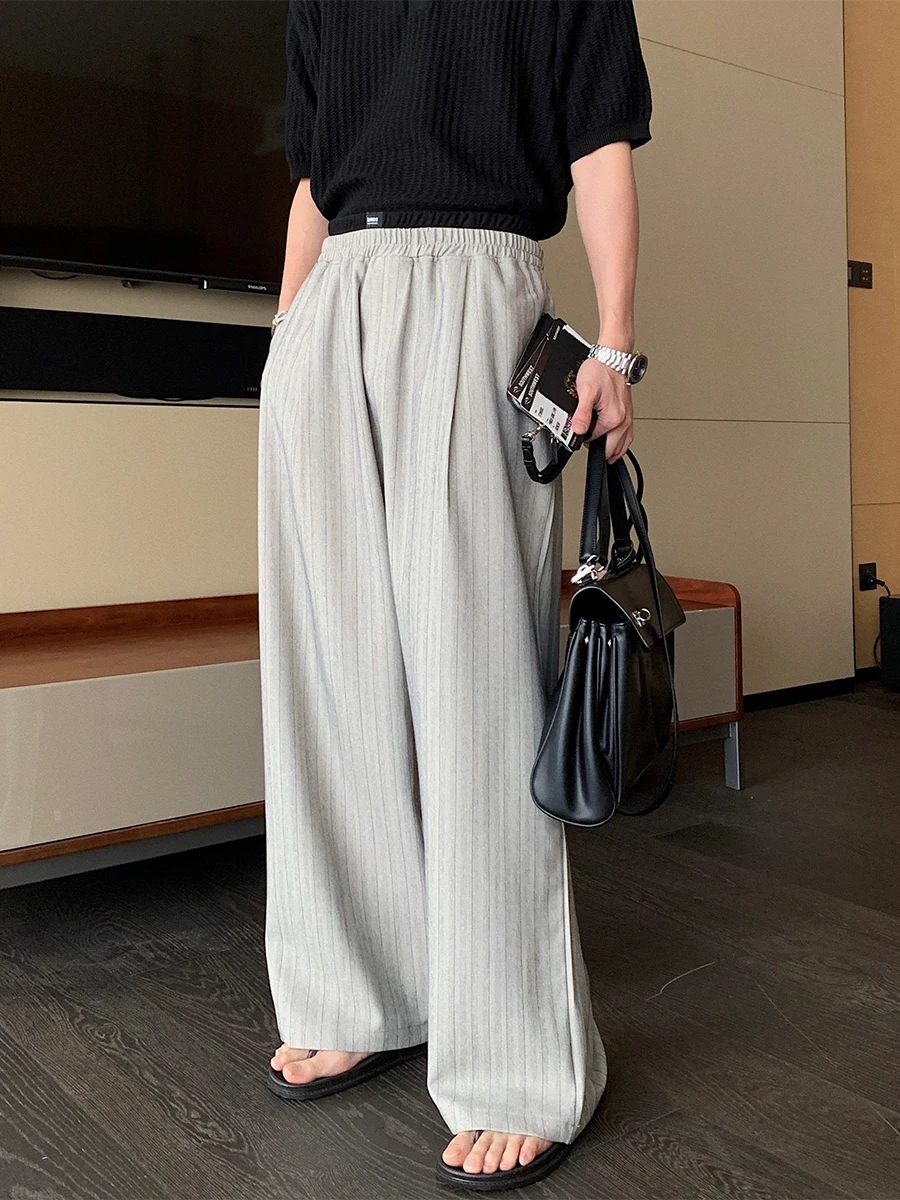 

Hualun мужские повседневные полосатые свободные брюки с эластичной резинкой на талии, прямые брюки, весна-лето, модные брендовые корейские широкие брюки