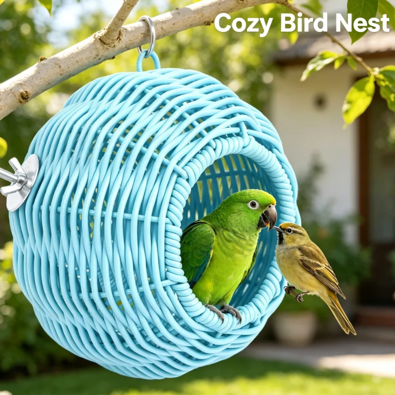 Imitation Rattan Mini Bird Cage Hollow Breathable Handwoven Nest For Parrot Indoor Durable Pet Gear
