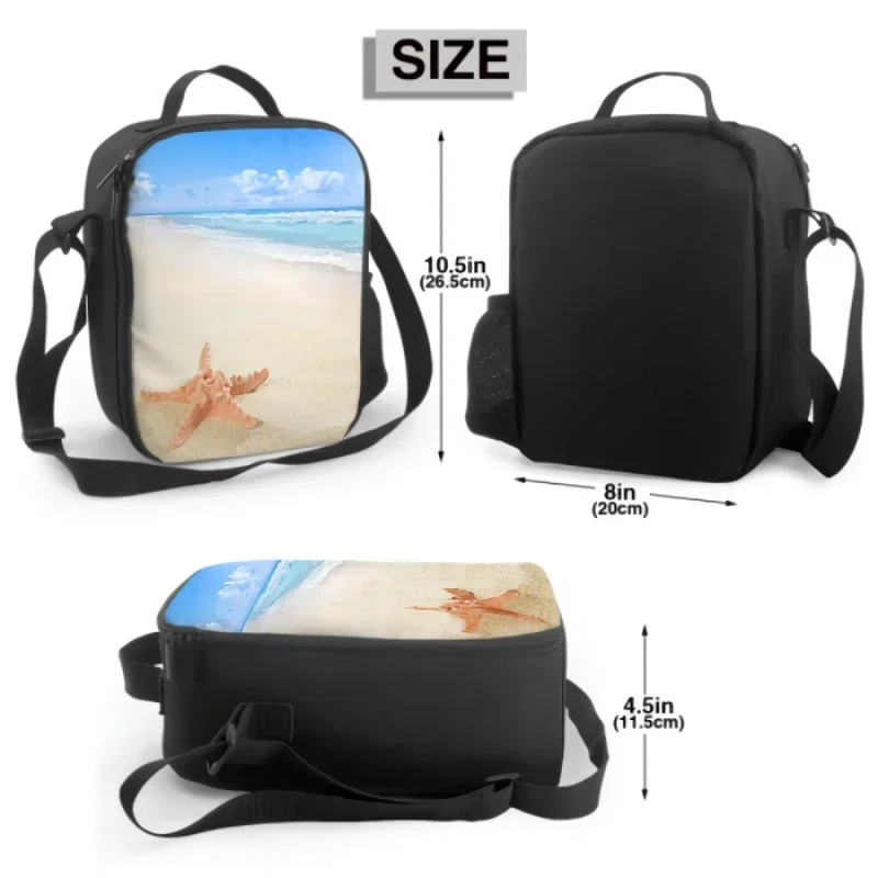 Starfish Beach Insulated Lunch Bag for School Work Picnic Ocean Nautical Theme Tote Lunch Box Containers Reusable Cooler Bag