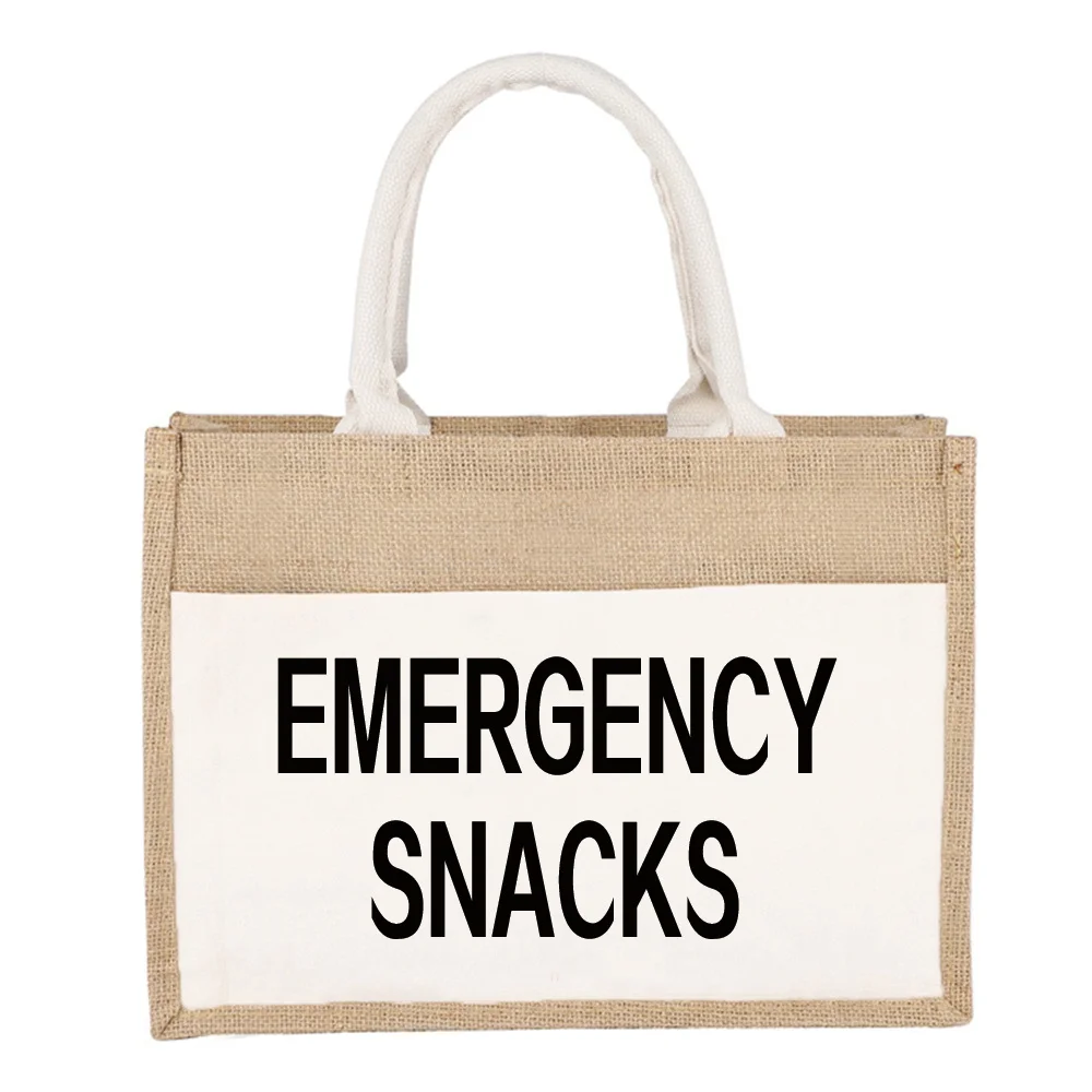 Burlap Eco Shopping Bags Tote Bag Jute Vintage Reusable Imitation Sacks Grocery Organizer Print Snack Series Beach Handbags