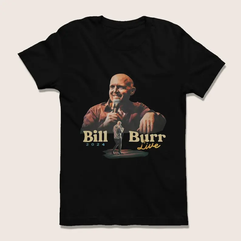 Bill Burr 2024 Live Tour Czarna koszulka unisex Casual O-Neck Krótki rękaw Koszulki męskie Regular Fit Mężczyźni Kobiety T Shirt