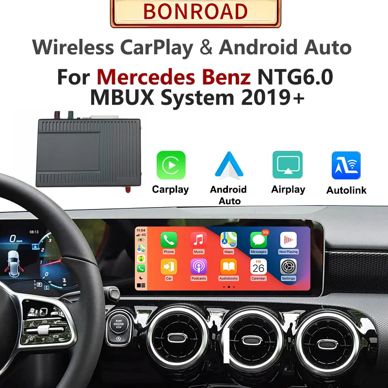 Adaptador inteligente Bonroad Android Auto para Mercedes Benz 2019-2022 NTG6.0, inalámbrico, CarPlay, AirPlay, MirrorLink, Bluetooth, GPS, navegación, Wifi