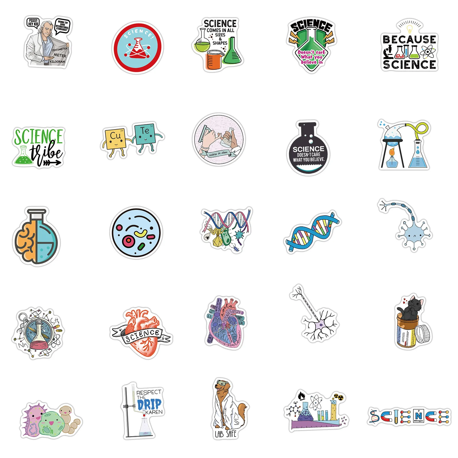 50PCS Physics, Chemistry, Biology Experiment Vinyl Stickers, Student Science Laboratory Sticker Decals for phone