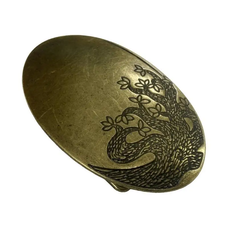 39BD Tree Pattern Oval Buckle Waistband Metal Carved Buckle Western Belt Decoration