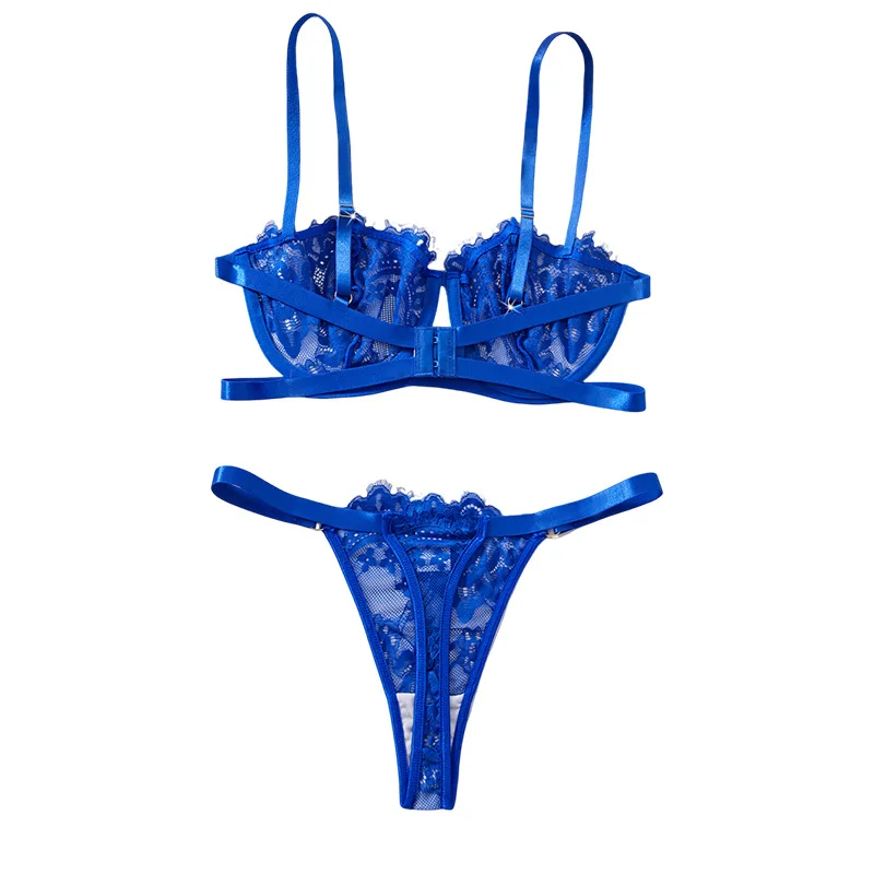 ملابس داخلية مثيرة برباط مع حلقات فولاذية، تصميم شفاف بثلاث نقاط، طقم ملابس داخلية مغرية برباط