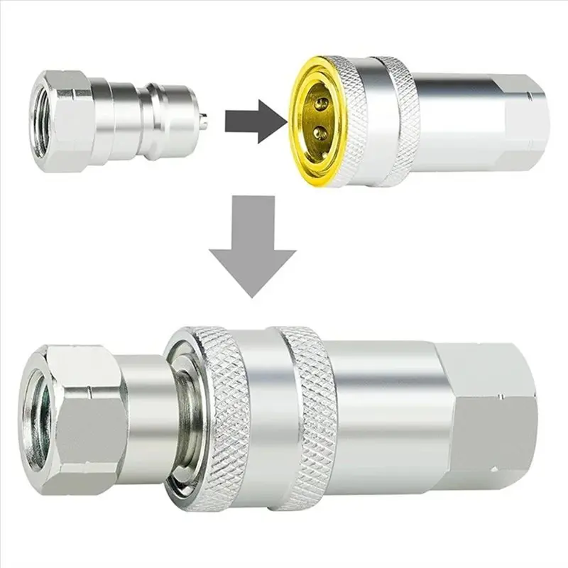 Mar.2Sets Hydraulic Quick Connect Coupler NPT1/4 Hydraulic Quick Connect Coupler Fittings With Dust Cap Couplers