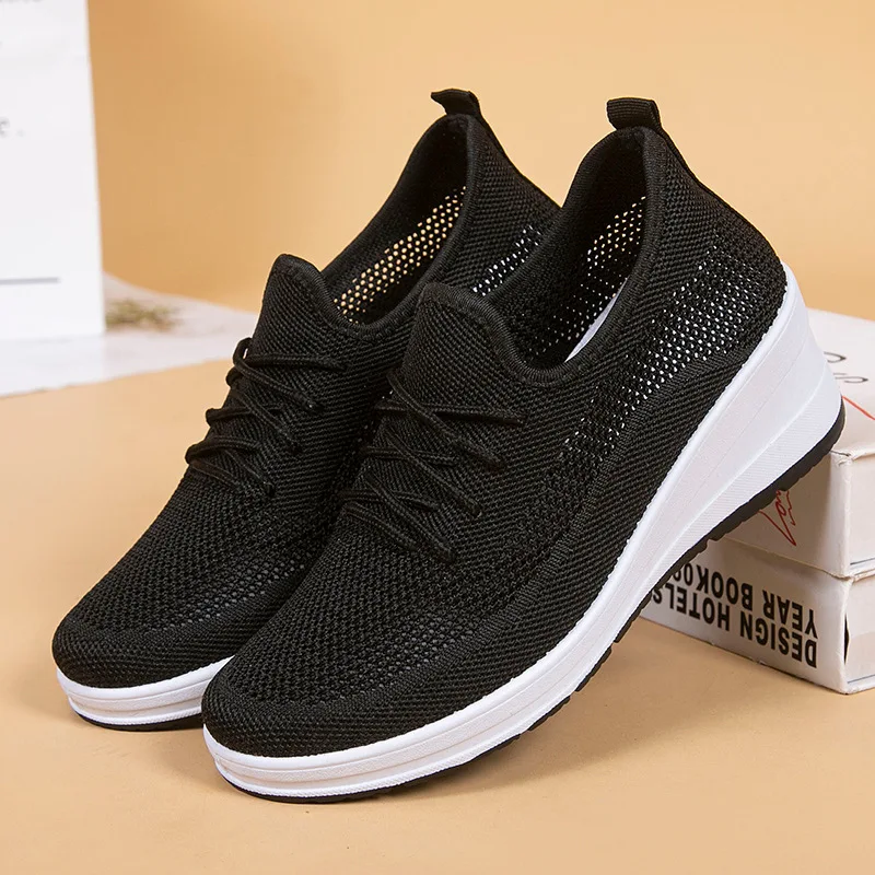 Women's Summer Breathable Mesh Shoes Comfortable Soft Sole Non Slip Walking Shoe Casual Slip on Height Increasing Wedge Sneakers