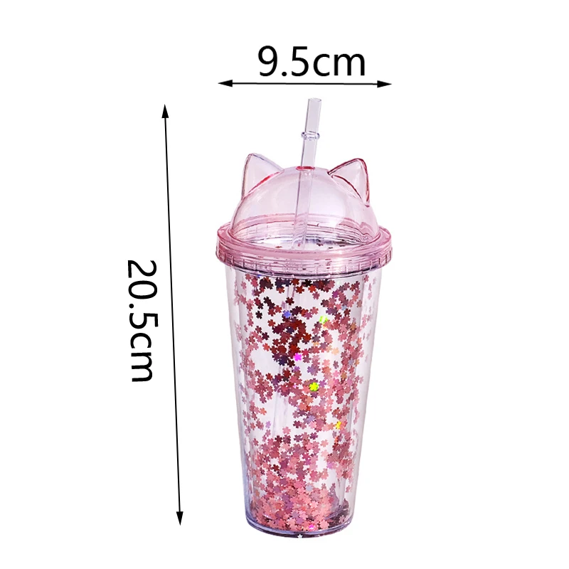 Ucho kota butelka wody BPA dowolne podwójne kubek ścienny z pokrywkami i prosty proszek Flash ze słomką wielokrotnego użytku Smoothie Cup Drinkware