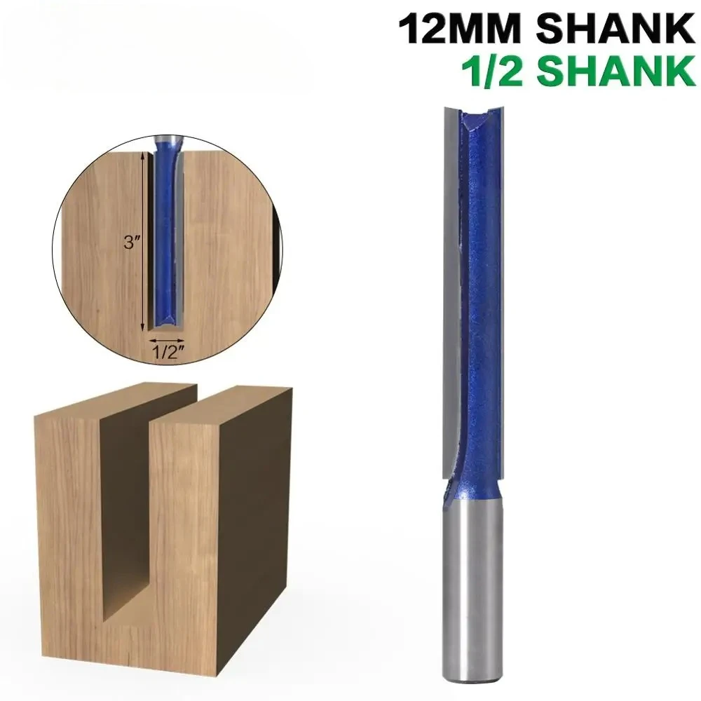 

1pc 1/2" ,12mm Shank Extra long 3" Blade 1/2" Cutting Dia. Straight Router Bit Woodworking cutter Tenon Cutter for Woodworking