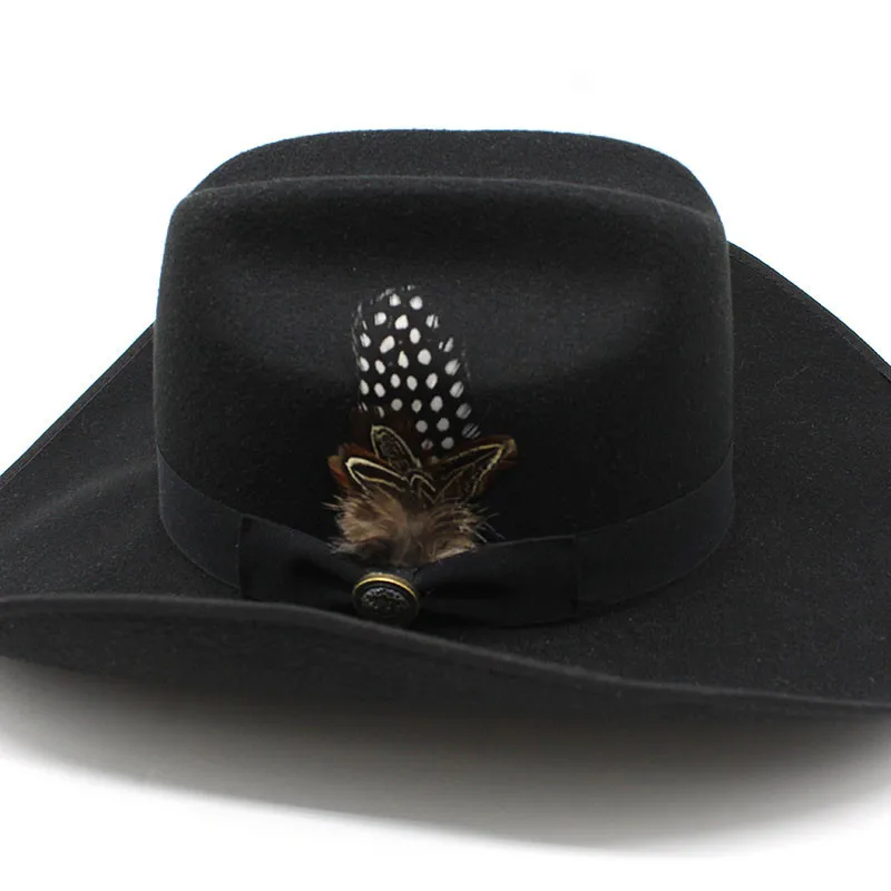 Retro Feather Tibetan Style Imitation Cashmere Women Men Large Wide Brim Yellowstone Cowboy Western Hat Cowgirl Cap (56-59cm)