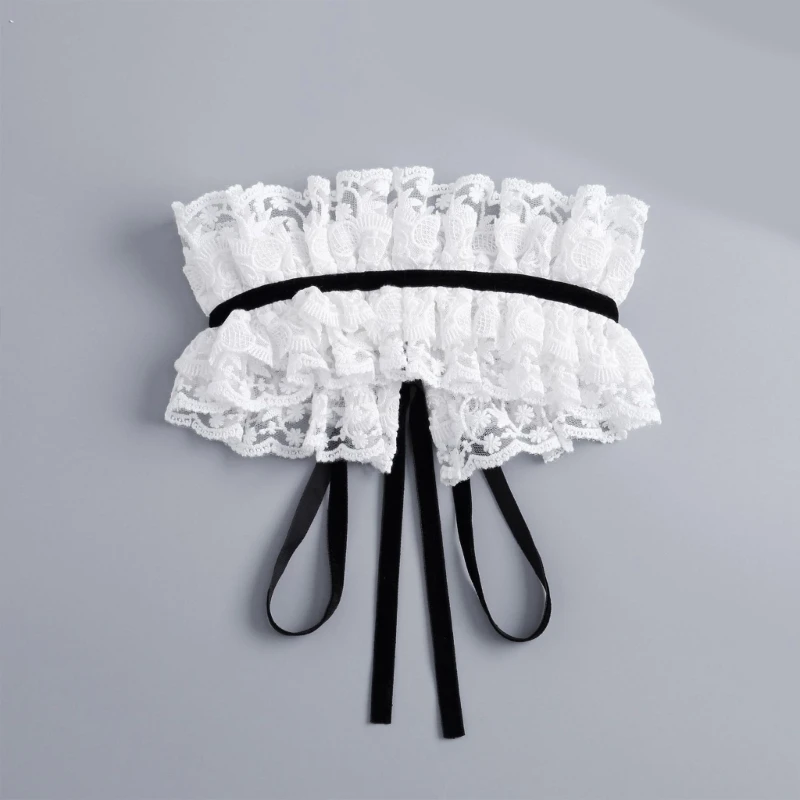 DXAE Layered Lace Collar Neckline Accent with Black Ribbon for Photo Styling