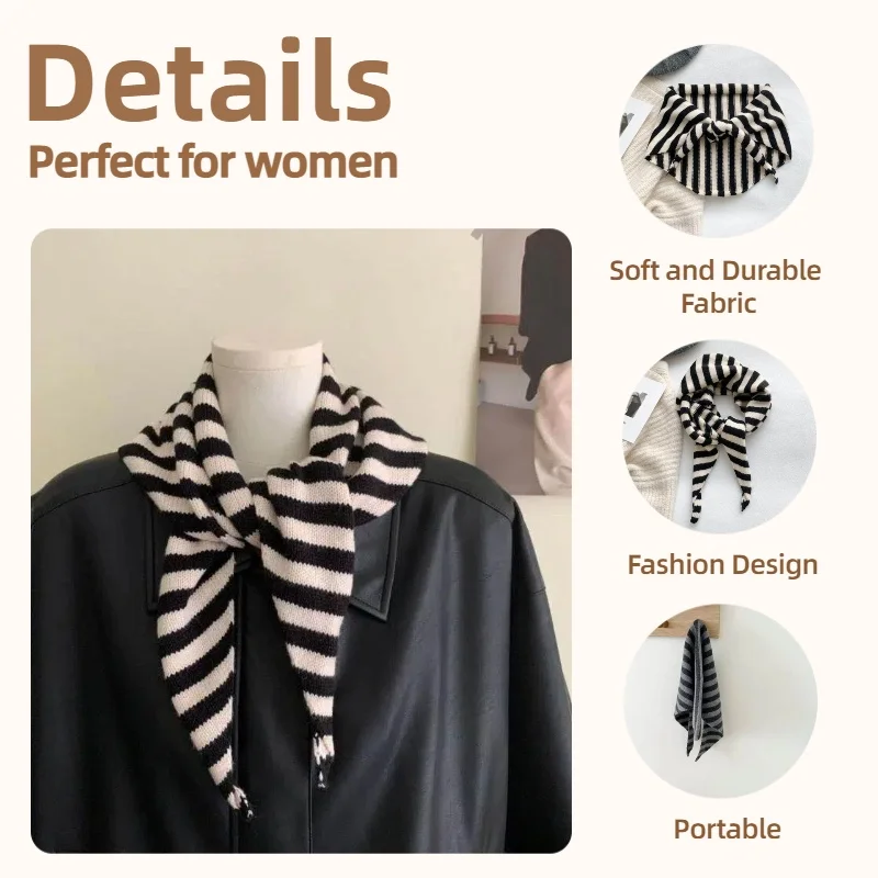 Casual Striped Triangle Scarf Women Blend Knit Scarf Neck Warmer Lady Scarves Lightweight Headscarf Suit For Coats Jackets