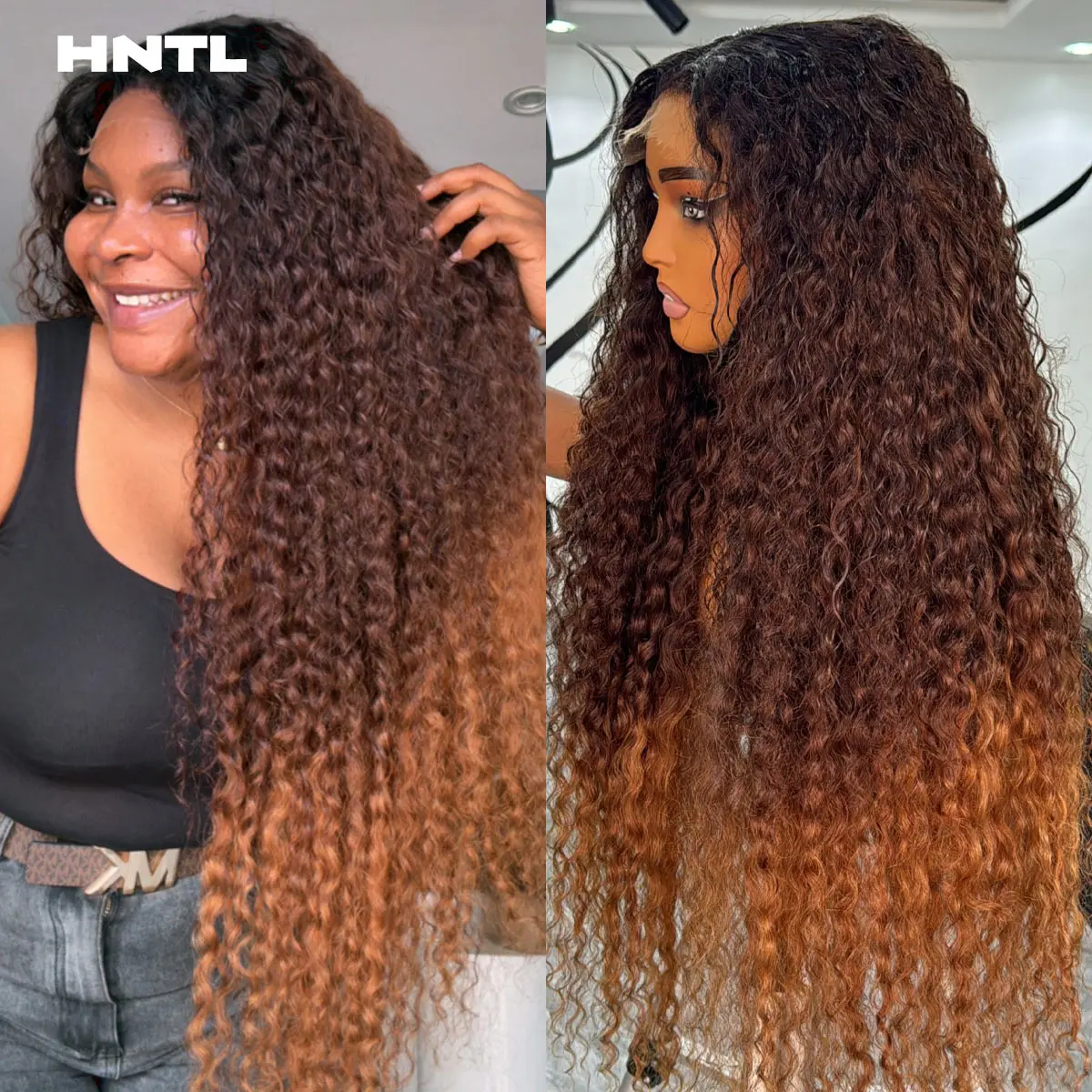 3 Tone Custom Colored Water Wave 5by5 Closure Wig Human Hair Ombre Black Brown Orange Lace Front Wigs for Woman Glueless Wigs