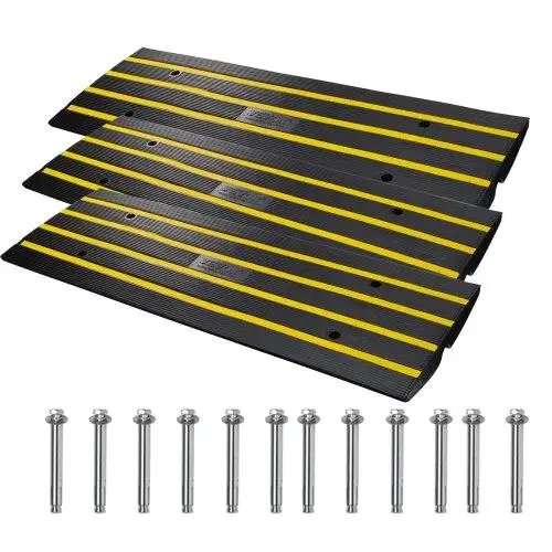 Curb Ramp, 3 Pack Rubber Driveway Ramps, Heavy Duty 33069 lbs Weight Capacity Threshold Ramp, 2.6-inch High Curbside Bridge