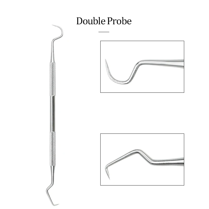 Outils de nettoyage dentaire en acier inoxydable, miroir dentaire, double sonde, faucille, houe, produits dentaires, kit de soins bucco-dentaires