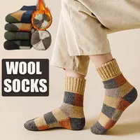 5 pares de calcetines térmicos cálidos de lana gruesa con bloques de colores para hombre, calcetines cálidos de felpa suaves y cómodos para suelo de nieve, alta calidad