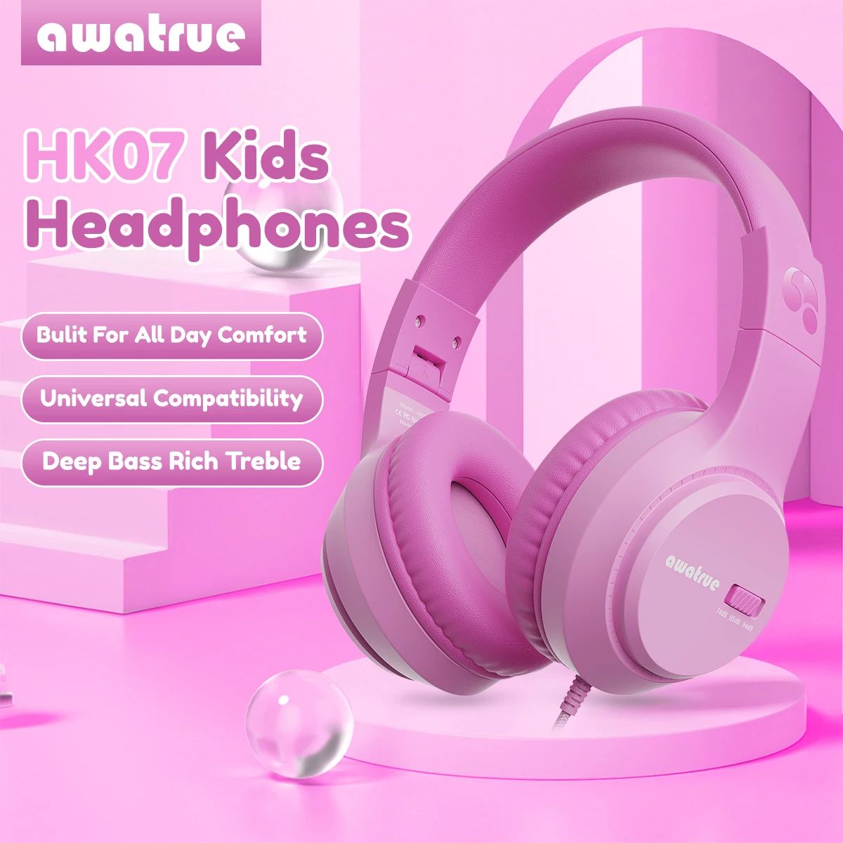 AWATRUE HK07 Kinder-Kopfhörer mit Kabel für Schule, Stereo-Sound, 3,5-mm-Klinkenstecker, kabelgebunden, Over-Ear-Lernkopfhörer für Jungen und Mädchen, Geschenke
