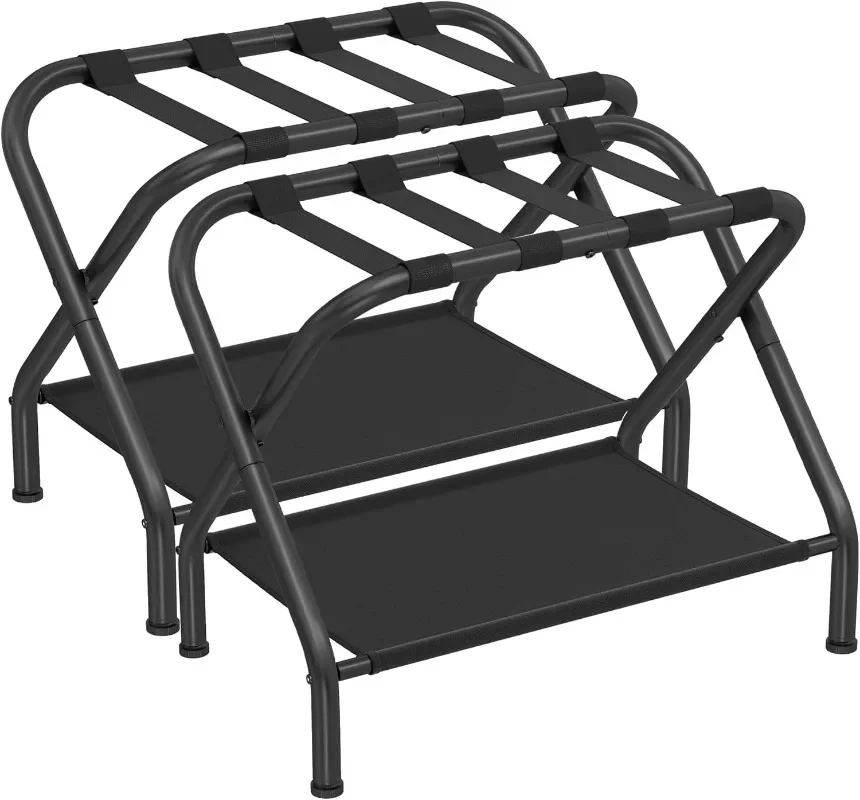 Luggage Racks, Set of 2, Suitcase Stand with Fabric Storage Shelf, for Guest Room, Bedroom, Hotel, Foldable Steel Frame