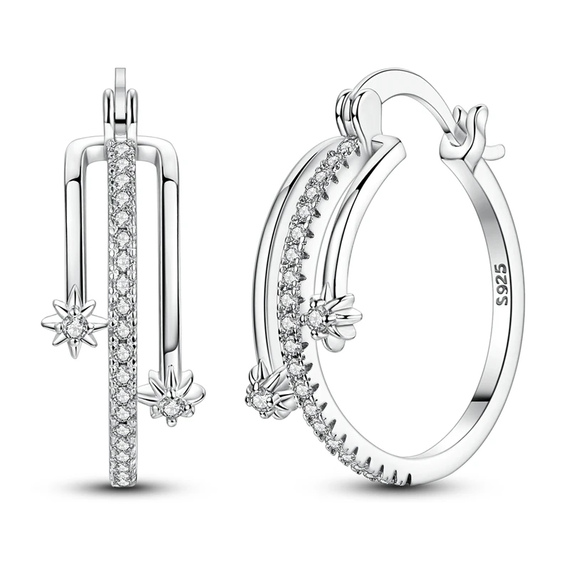 

925 Sterling Silver Earrings Women Sparkling Wish Star Hoop Earring For Anniversary Wedding Jewelry Gifts