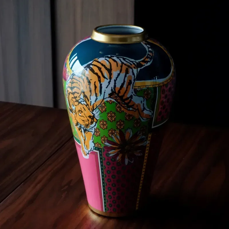 HandPainted Tiger Decorative Vases Modern Porch Flower Holder HighEnd Business Gift & Home Decoration for Style Lovers