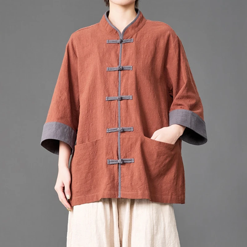 Chinese Style Men Casual Shirt New Arrival 2026 Summer Vintage Mandarin Collar Tang Suit Loose Oversized Male Tops Shirts N133