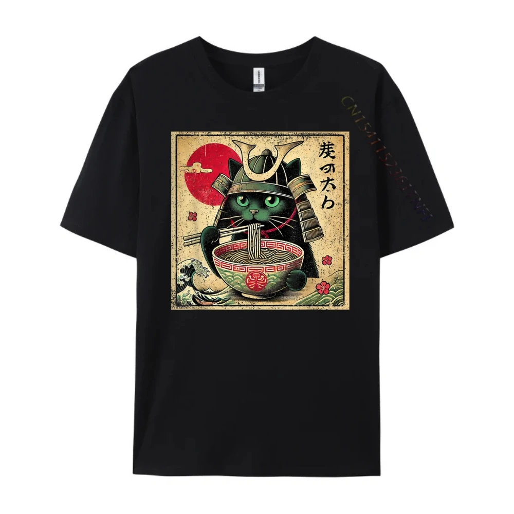 

Bushi Japanese Art Cat Shinobi​​ Eating Ramen Ukiyo E Anime Funny Shirts Comfortable Designer Clothes Men Clothing