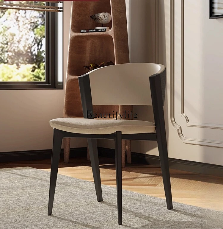 

Home saddle leather lounge chair light luxury stainless steel simple modern Nordic back chair