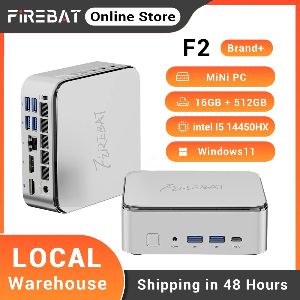 

FIREBAT F2 Mini PC Intel i5 14450HX DDR4 16GB RAM M.2 PCIe 512GB SSD WiFi 6 BT 5.2 1000M LAN Windows 11 Desktop Computer