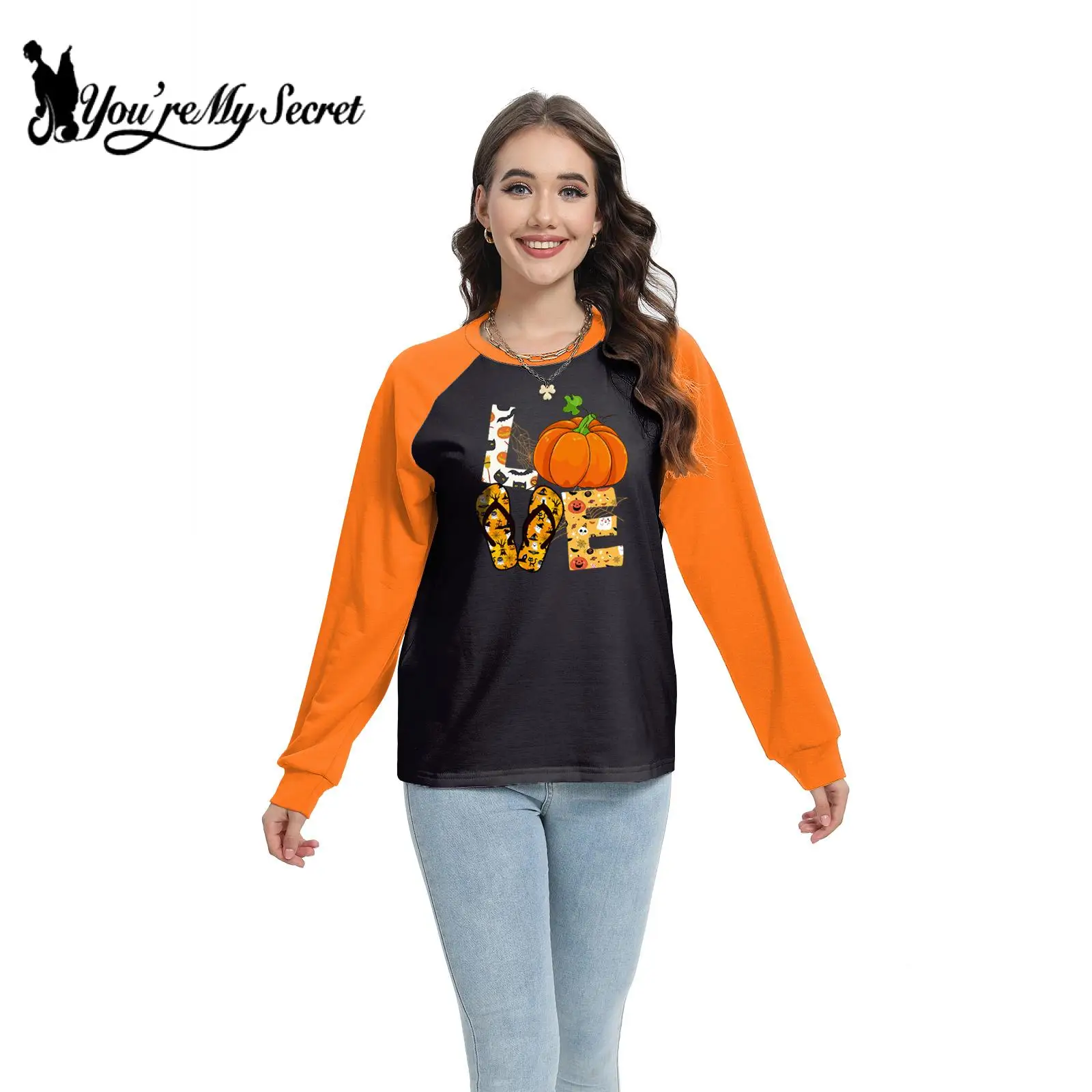 Você é meu segredo-Halloween feminino camiseta engraçada com impressão dos desenhos animados, festa de feriado, tops soltos, hoodies casuais em gola redonda