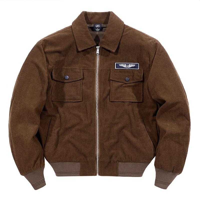 

Corduroy cargo Coat men turn down Collar American Retro Men's Corduroy Jacket Washed Loose Fashion Casual zipper up Lapel Coat