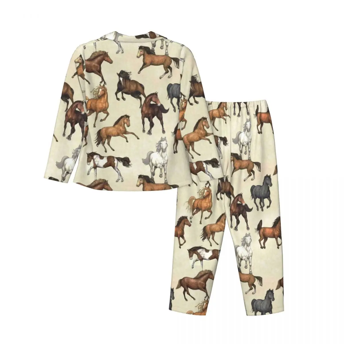 Pajamas Women Sunset Horse Leisure Sleepwear Horses Riding Funny 2 Pieces Vintage Pajamas Set Long Sleeve Oversized Home Suit