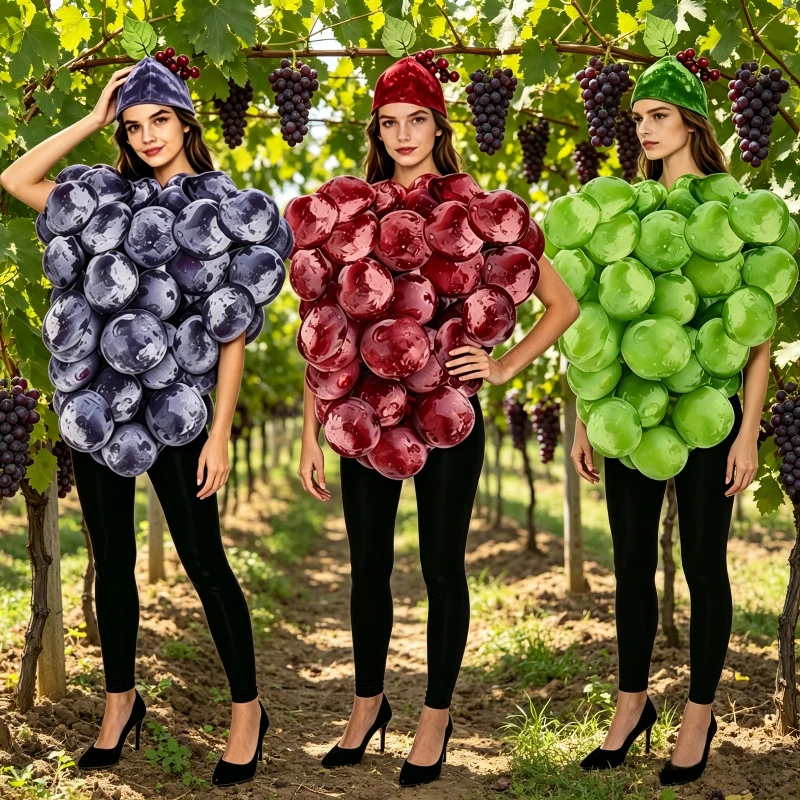 

Halloween Adult Funny Fruit Cosplay Costume Grape Sleeveless Vest with Hat Couple Party Fancy Dress Stage Performance Suit