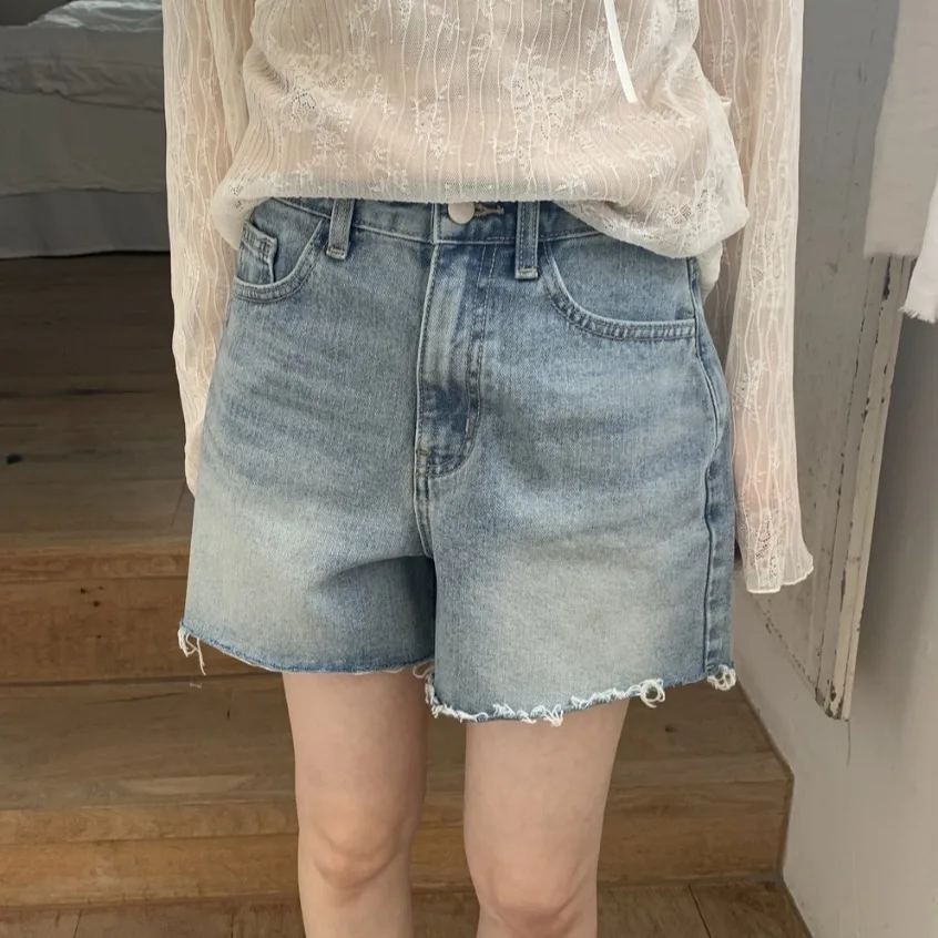 

Casual High Waist Wide Leg Jeans Shorts Korean Style Chic Simple Frayed Hem Denim Fourths Pants Summer New Arrival for Women