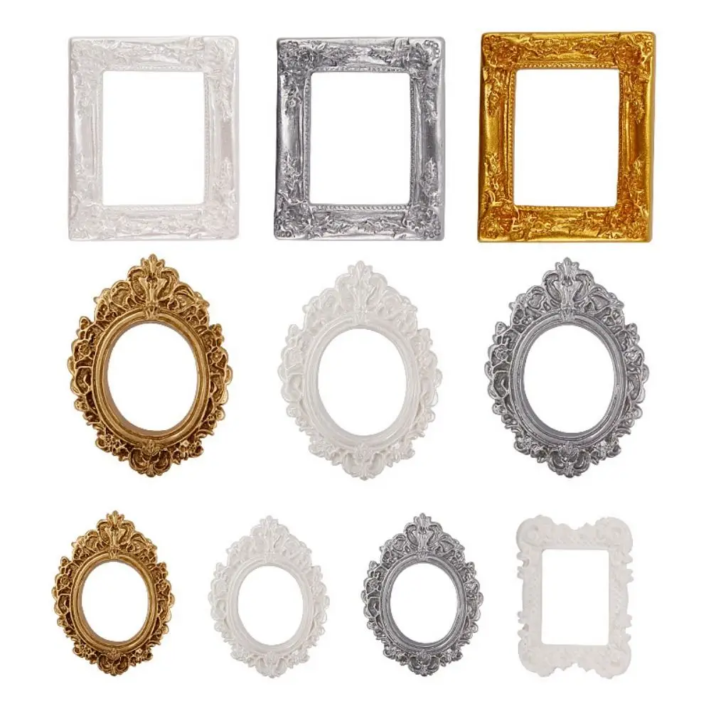 Multiple Styles DIY Resin Photo Frame Rustic 3D Mini Mirror Props Miniature Mirror Small Model Bathroom Supplies