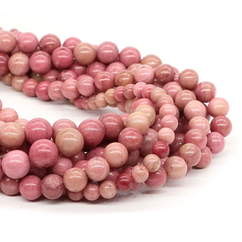Pink Rhodonite Beads Natural Stone Healing Crystal Round Loose Spacer Gemstones Bead for Jewelry Making DIY Bracelet Accessories