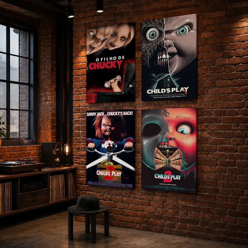 C-Chucky Doll Horror Movie Framed Wall Painting Wood Canvas Poster For Living Room Bedroom Hallway Office Home Decor Gift