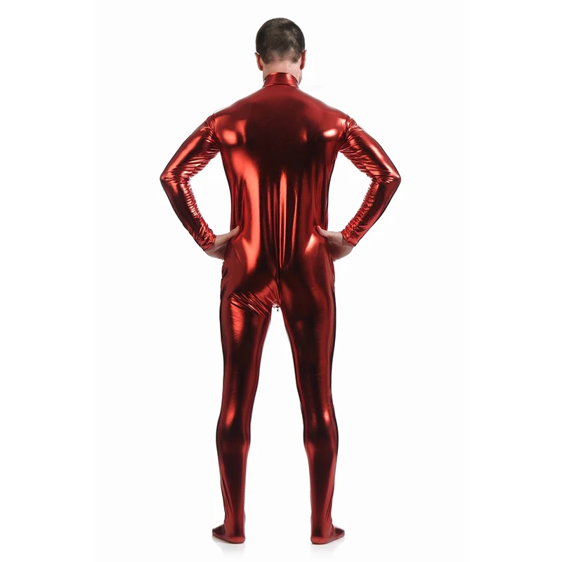 Bodysuit Metalik Unisex Zentai Tanpa Tudung Dewasa, Stoking Mengkilap Satu Potong, Baju Spandex, Kostum Halloween, Overall Cosplay