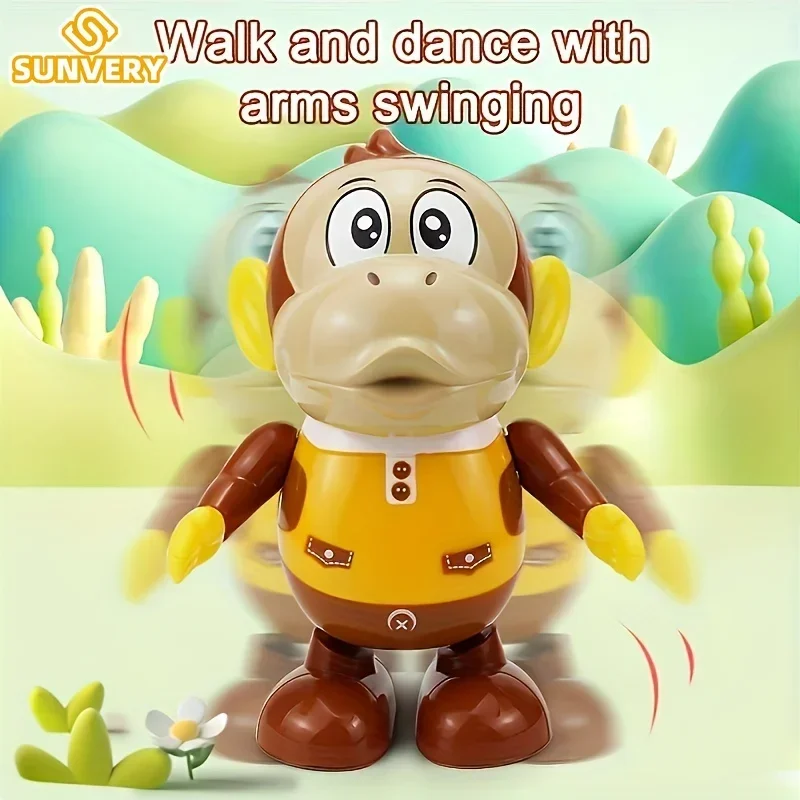 Baby Interactive Dancing Monkey Toy Music Lighted Cartoon Robot for Children Swinging Walking Toys Christmas Gift for Toddlers