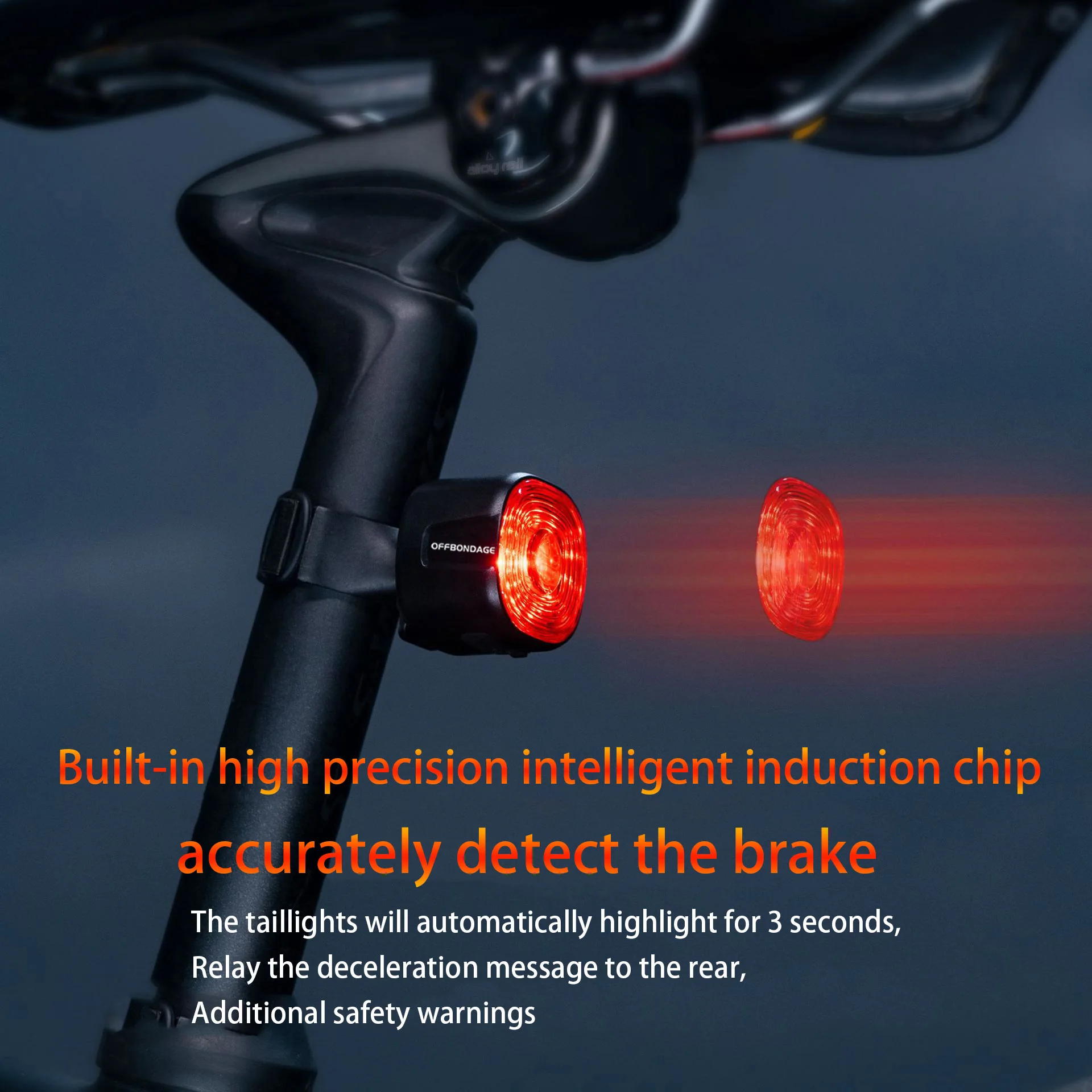 OFFBONDAGE Smart Bicycle Brake Light IPx6 Taillight Type-C Bike