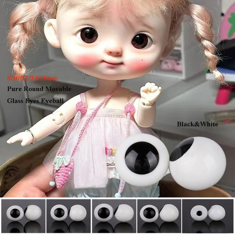 6/10/12/14/16mm Movable Glass Eyes Eyeball Black&White Girl Fish Dots DIY Doll Making Crafts Accessories Pure Round