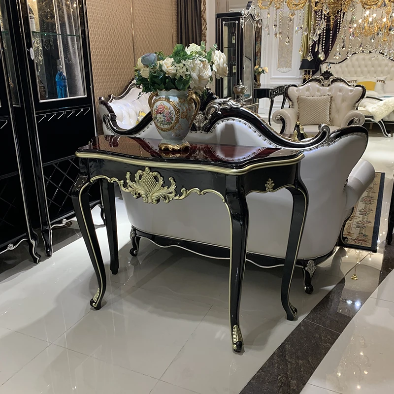 

European style porch table solid wood carved porch table living room sofa back table luxury wall narrow table