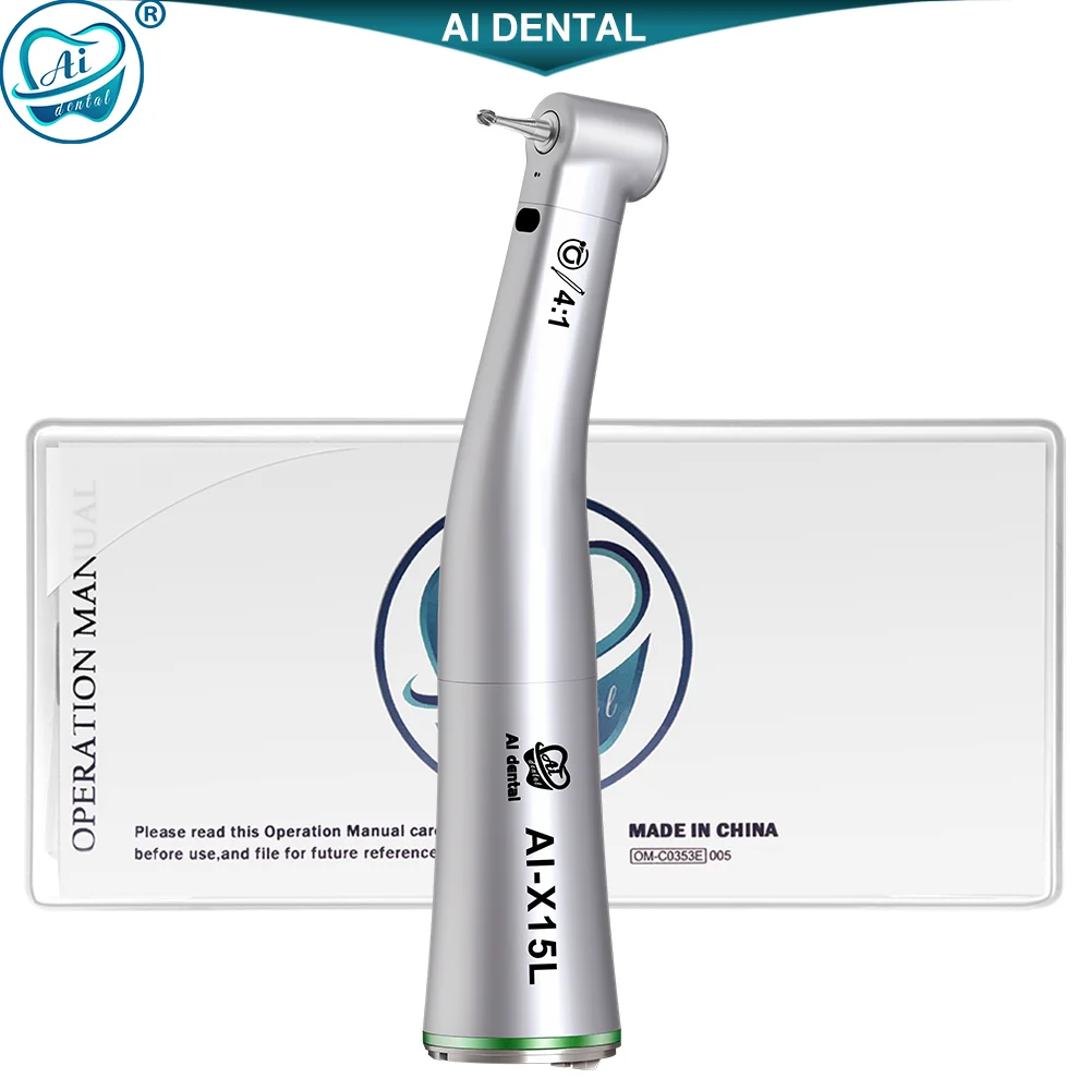 AI-X15L 4:1 Reduction Single Spray • For CA Burs (ø2.35) Low Speed Contra Angle Handpiece Max Speed: 10,000 min-1 LED Optic