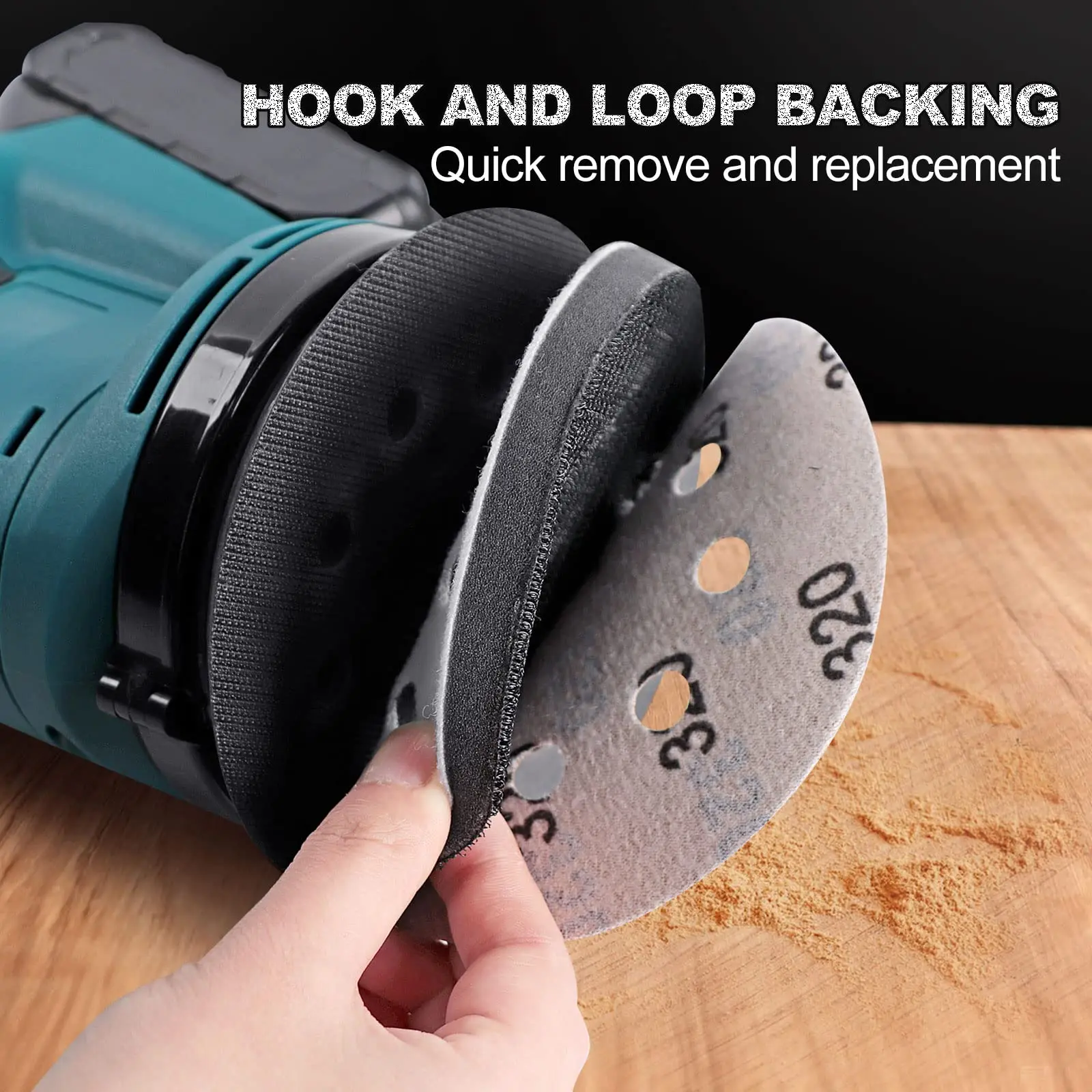 120pcs 5 Inch Sanding Discs Hook & Loop 8 Holes Wet Dry Orbital Sandpaper with Interface Pads Silicon Carbide Round Flocking San