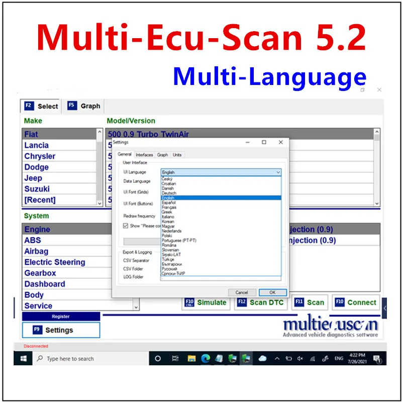 2026 Hot Sale, Unlimited MultiEcuScan 5.2 Register / Multi Ecu Scan V4.8 with Keygen For Fiat Connector Car Repair Software