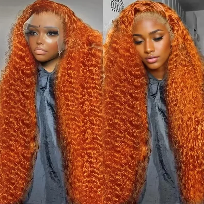 Deep Wave Curly ginger 30 Inch 13x4 Lace Front Human Hair orange 13x6 Lace Frontal Wig Brazilian 200 density For Black Women