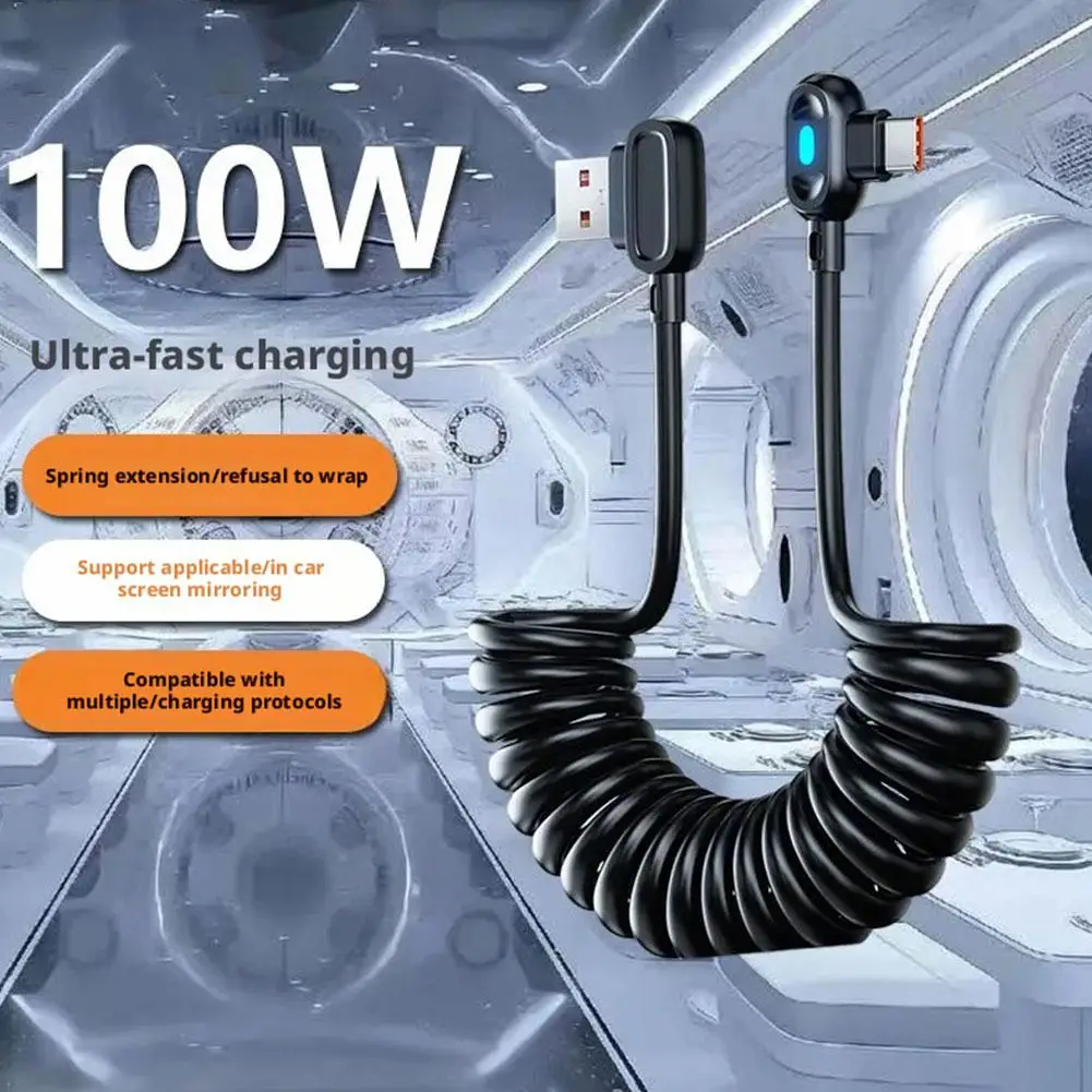 6A kurzes Feder-USB-C-auf-Typ-C-Kabel – Ellenbogen-Schnelllade-Datenkabel für Huawei/Samsung/Xiaomi-Telefone, Ladekabel