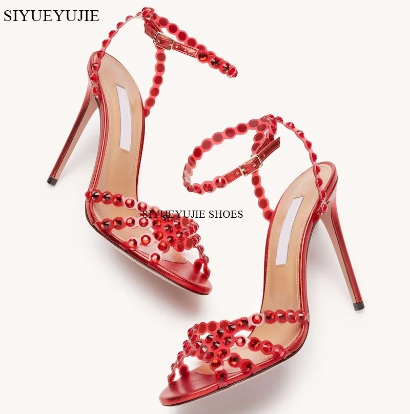 2023 New brand Sequined Crystal Women Sandals Sexy Spike High heels Gladiator sandals Summer Wedding Prom Shoes Sandalias Mujer